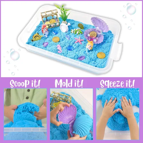 Miniatura 4 de 38 cubos sensoriales de sirena con arena mágica de 2 libras, moldes de océano y accesorios del tesoro, regalo creativo de juego de arena para niñas
