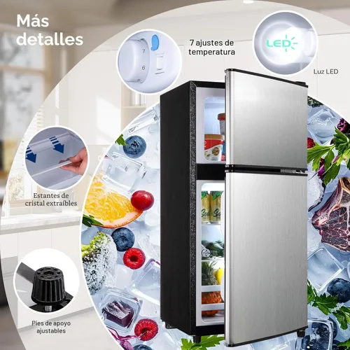 Miniatura 6 de Refrigerador dormitorio con congelador, refrigerador pequeño de 3.45 pies cúbicos con congelador para apartamento, temperatura ajustable de 7