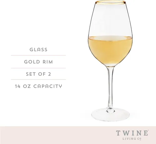 Miniatura 2 de Twine Copas de vino de tallo dorado, elegantes vasos con borde dorado para vinos tintos y blancos, inauguración de la casa, aniversario, regalos