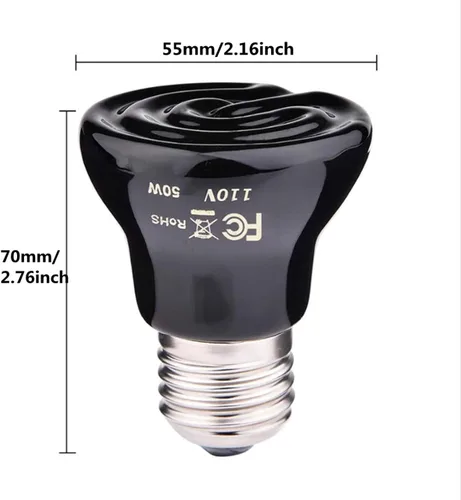 Miniatura 2 de 4 paquetes de 50 W negro lámpara de calor de cerámica mini reptil lámpara de calor bombillas E26/E27 110V infrarrojo emisor de calor de reptil