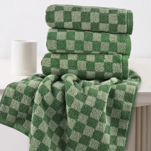 Miniatura 3 de Jacquotha Paquete de 4 toallas de mano suaves, juego de toallas faciales a cuadros verdes para baño, toallas de cocina decorativas de secado rápido