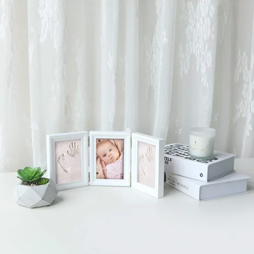 Miniatura 8 de Kit de huellas de manos para bebés y marco de fotos para niños o recién nacidos, caja de recuerdos para niños y niñas (marco de café clásico, blanco)