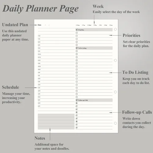 Miniatura 4 de EMSHOI Agenda diaria sin fecha de 9.2 x 12 pulgadas, bloc de notas grande de lista de tareas, 240 páginas de recambio, planificador de carpetas