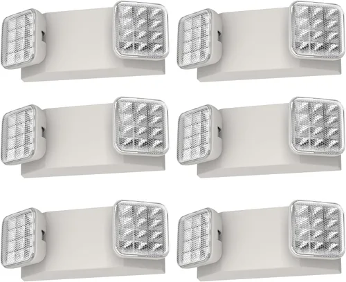 Paquete de 6 luces LED de emergencia con batería de respaldo, iluminación de emergencia LED cuadrada ajustable de dos cabezales para el hogar y
