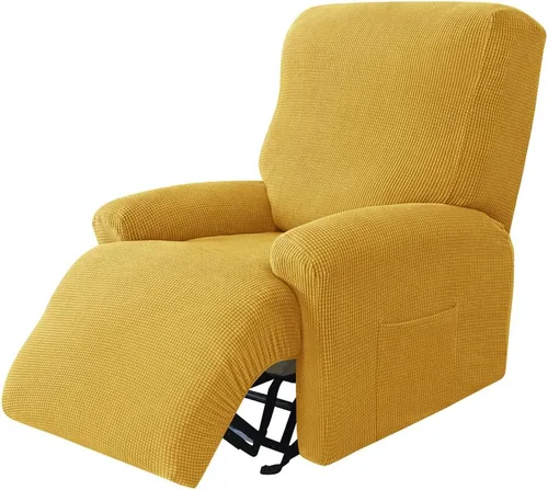 Miniatura 15 de Funda elástica de jacquard para silla reclinable, funda de sofá de poliéster de 4 piezas con bolsillo lateral, lavable a máquina
