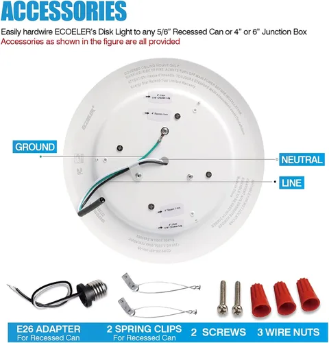 Miniatura 6 de ECOELER Luces LED de disco de montaje empotrado regulables de 6 pulgadas, 16.5 W, 1000 lm, luz de día de 5000 K, luz de techo de montaje