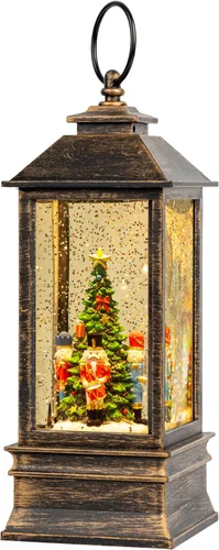 Miniatura 10 de Gnomos de Navidad de 10 pulgadas, linterna de globo de nieve iluminada, caprichoso árbol de Navidad y elfo escandinavo, linterna de agua musical