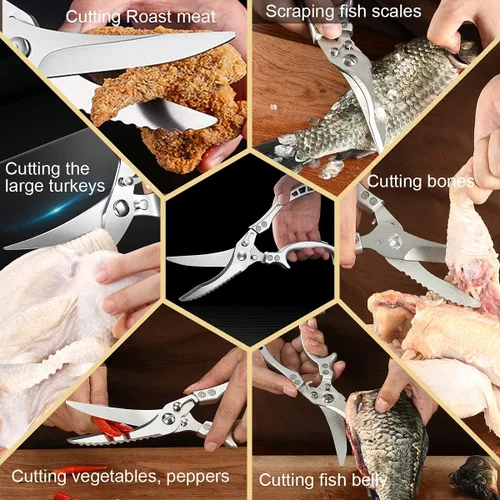 Miniatura 5 de ANDONG Tijeras de cocina de acero inoxidable resistentes mejoradas – Tijeras profesionales para aves de corral para huesos, carne, pollo, pescado
