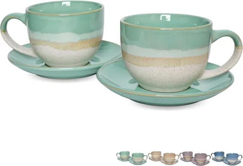 Miniatura 18 de Bosmarlin Juego de 2 Tazas de Capuchino de Cerámica con Platillo, 10 Oz, Tazas de Café para Café con Leche, Espresso, Té, Aptas para Lavavajillas