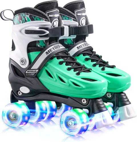 METROLLER Patines de ruedas para niñas de 5 a 8 a 12 años y niños y adolescentes, 4 tamaños ajustables para niños pequeños con ruedas iluminadas,