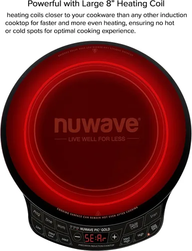 Miniatura 4 de Nuwave Placa de cocción de inducción de precisión dorada, superficie de vidrio de cerámica a prueba de roturas de 12", bobina de calefacción grande