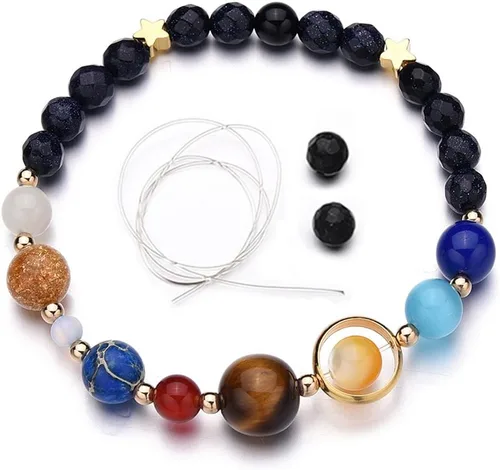 Miniatura 8 de Pulsera de cuentas de piedra para mujer, diseño de galaxia del universo de 8 planetas o 9 planetas en el sistema solar, pulseras de estrella
