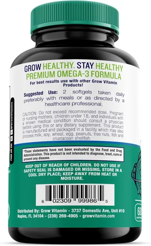 Miniatura 6 de grow vitamin Aceite de pescado OmegaVita: 800 mg EPA 600 mg DHA Omega 3 Suplemento para el corazón, cerebro e inmunológico, suplemento de aceite