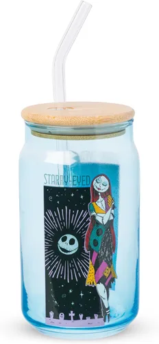 Miniatura 36 de Silver Buffalo Disney Alice in Wonderland Tarro de vidrio con tapa de bambú y pajita de vidrio, 16 onzas
