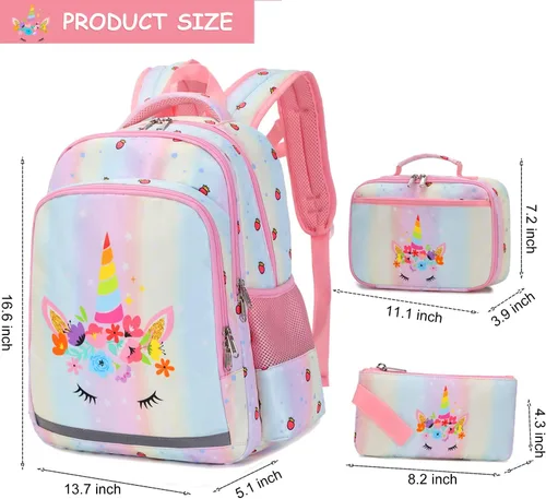 Miniatura 3 de Mochilas para niñas mochila de zorro mochila escolar con lonchera y estuche para lápices Multi