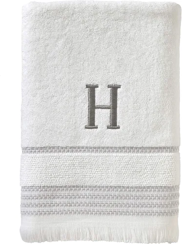 Miniatura 40 de SKL Home Toalla de baño casual con monograma, S, 28 x 54 pulgadas, color blanco