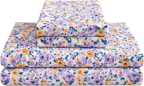 Miniatura 32 de Mooreeke Sábanas de cama Queen con estampado floral, ropa de cama impresa de microfibra suave y fundas de almohada, sábana vintage Queen de bolsillo