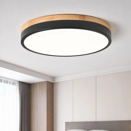 Miniatura 12 de Moderna lámpara de techo de madera regulable, lámpara de techo redonda negra LED empotrada, lámpara de techo minimalista para cocina, dormitorio