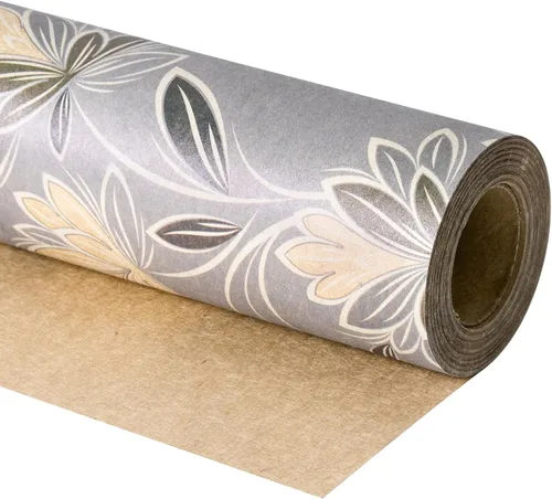 Miniatura 10 de RUSPEPA Rollo de papel de regalo floral para mujer, mini rollo, flor rosa con papel kraft de follaje, papel de regalo vintage gris para cumpleaños