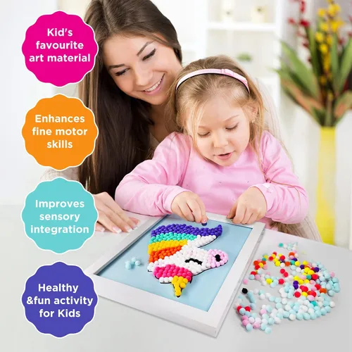 Miniatura 5 de Kit de Arte de Pintura de Pompones de Unicornio Funto, Más de 1100 Pompones, Lienzo y Marco Resistente para Decoración del Hogar, Manualidades