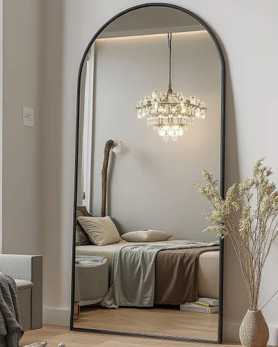 Miniatura 13 de DMWOODFL Espejo arqueado de cuerpo entero de 58"x18" - Montaje en pared/piso con soporte, vidrio a prueba de roturas y marco de aluminio, espejo