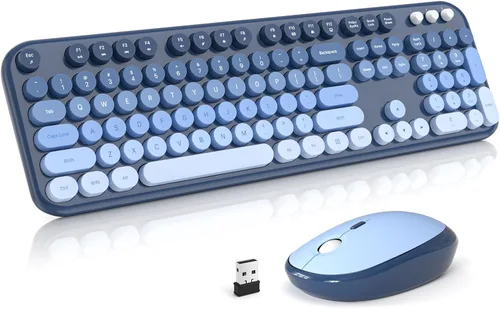 Miniatura 13 de Teclado y mouse inalámbricos, máquina de escribir, teclado de tamaño completo con teclado numérico y mouse conectado USB 2 en 1 para Windows 7/8/10