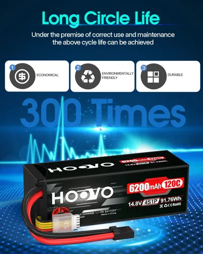 Miniatura 6 de HOOVO 4S Lipo Battery 14.8V 6200mAh 120C - Batería de coche RC con enchufe TR compatible con escala 1/8 y 1/10 RC Car RC Buggy Truck Slash 4X4