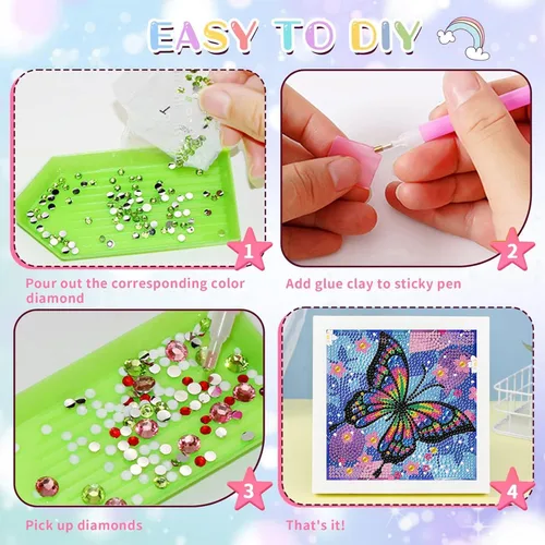 Miniatura 7 de xackcme Kits de pintura de diamantes de mariposa para niños con marco, arte de diamantes de mariposas para niños de 4 a 8 a 12 años, kit de pintura