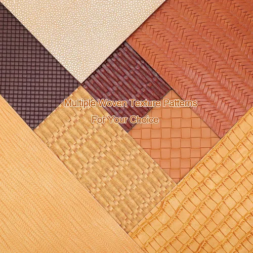 Miniatura 5 de LOTOFUN Juego de 8 hojas de cuero sintético texturizado en relieve, serie amarillo y marrón, tejido mixto de celosía a rayas, tela de vinilo A4 de 8