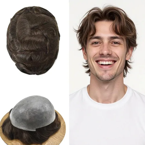 Miniatura 41 de Tupé para hombre 100% europeo cabello humano tupé para hombres piel ultra fina para hombre piezas de pelo sistema de reemplazo V-Looped Natural