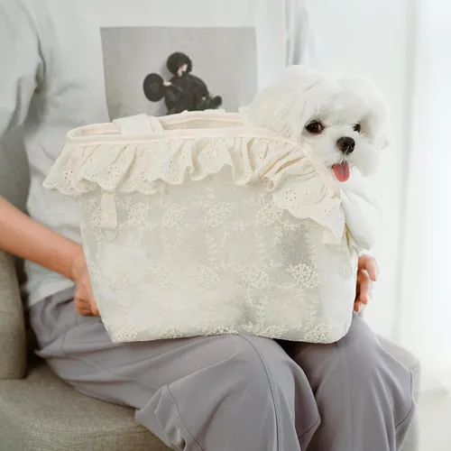 Miniatura 8 de ONECUTE Transportador para perros pequeños, conejos, gatos con diseño de encaje, bolsa de algodón, transportador para perros de lado suave, plegable