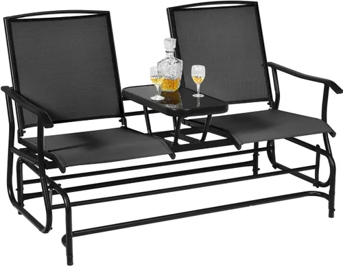 Miniatura 14 de Giantex Banco Mecedor para Patio con Marco de Metal, Mesa Central de Vidrio Templado, Asiento Mecedor Doble para Balcón, Jardín, Lado de la Piscina