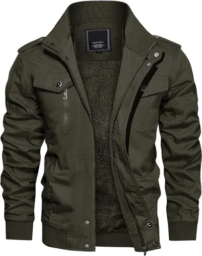 Miniatura 15 de CRYSULLY - Abrigo de invierno para hombre, estilo casual, con forro polar, bolsillos múltiples, estilo campo, con capucha extraíble
