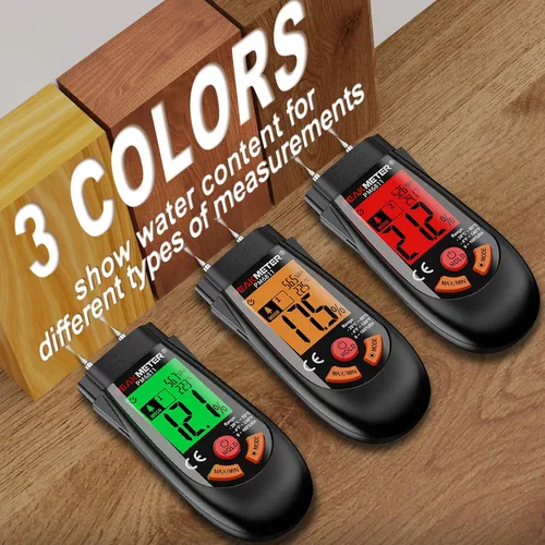 Miniatura 6 de Medidor de humedad de madera, con función de temperatura y humedad, adecuado para la determinación rápida del contenido de humedad de muchos tipos