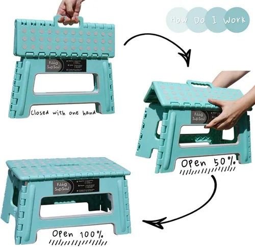 Miniatura 4 de Taburete plegable – 9 pulgadas de altura – soporta hasta 300 libras, taburete plegable ligero y lo suficientemente resistente como para apoyar a