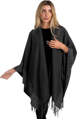 Miniatura 5 de Jessica McClintock Ruana suave con tachuelas de borde exterior, R19168jms-negroplata (Bsv)