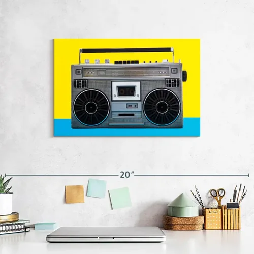 Miniatura 7 de ElephantStock - Retro Silver Boombox Wall Art - Horizontal Canvas Wall Art - Living Room Wall Decor - Photography Music Canvas Art - Yellow And