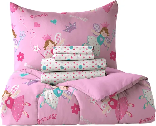 Miniatura 4 de dream FACTORY - Juego de edredón de microfibra ultrasuave para niñas, color rosa, tamaño individual, diseño de princesa mágica Princesa Mágica Rosa