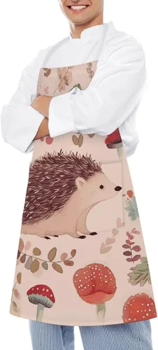 Miniatura 4 de MUSM Delantal para adultos – 27.6 x 31.5 pulgadas, delantales de poliéster resistentes con dos bolsillos grandes, delantal de cocina de erizo