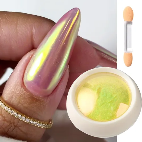 Miniatura 4 de 2 frascos de polvo de uñas cromado, rojo y dorado, aurora iridiscente, polvo de frotamiento fino cromado brillante, pigmento de efecto espejo