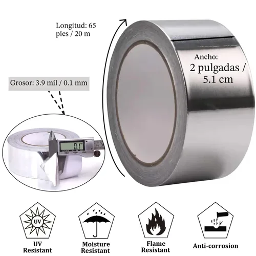 Miniatura 2 de Cinta de Aluminio para Conductos de Alta Resistencia Impermeable, Cintas Térmicas Metálicas Plateadas Premium HVAC (2"*65Pies,3.9mil), Cinta Térmica