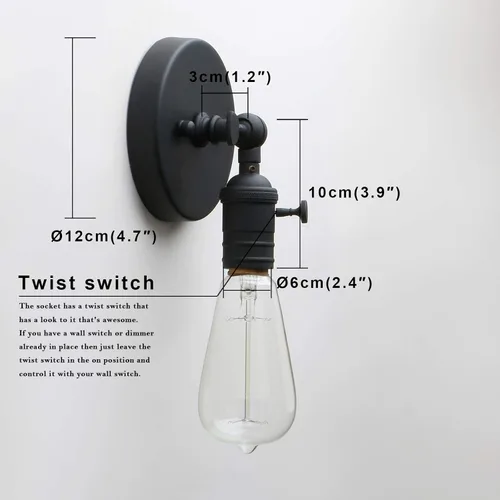 Miniatura 6 de PERMO Juego de 2 lámparas minimalistas de pared de un solo enchufe con interruptor de encendido/apagado (negro)