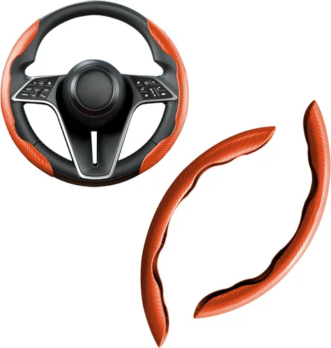 Miniatura 13 de Funda de volante de fibra de carbono, juego de 2 piezas con diseño de mariposa segmentado de agarre antideslizante y cómodo, fácil instalación