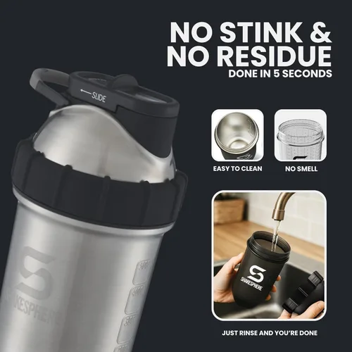 Miniatura 7 de SHAKESPHERE Botella agitadora de acero inoxidable – Botella mezcladora de proteínas aislada de 24 onzas para bebidas calientes y frías, ideal