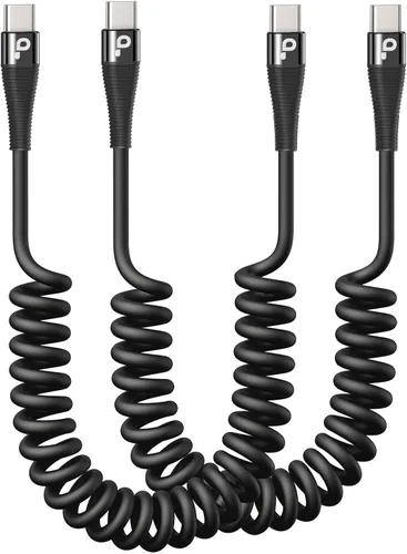 Miniatura 14 de Cable USB C de carga rápida, paquete de 2 cables de carga USB A a USB C en espiral de 3 pies para automóvil, cable de carga USB-C compatible