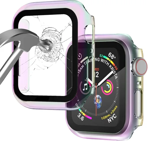 Miniatura 30 de Funda compatible con Apple Watch de 1 37⁄64 pulgadas (40 mm), serie 6/5/4/SE, con protector de pantalla de vidrio templado integrado, carcasa Negro