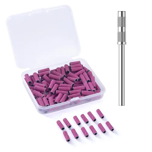 Miniatura 24 de 100 piezas de bandas pequeñas de lijado de uñas para taladro de uñas, bits mini de 3.1mm de mandril de lijado de uñas de grano 80 para uñas