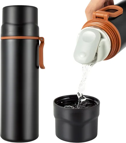 Botella de agua aislada, taza de café al vacío de acero inoxidable con asa, taza de viaje deportiva de doble pared con tapa a prueba de fugas,