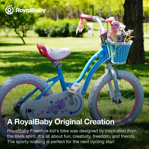 Miniatura 15 de RoyalBaby Stargirl - Bicicleta infantil de 14 pulgadas para niñas con ruedas de entrenamiento y canasta, color azul [4] Azul cielo