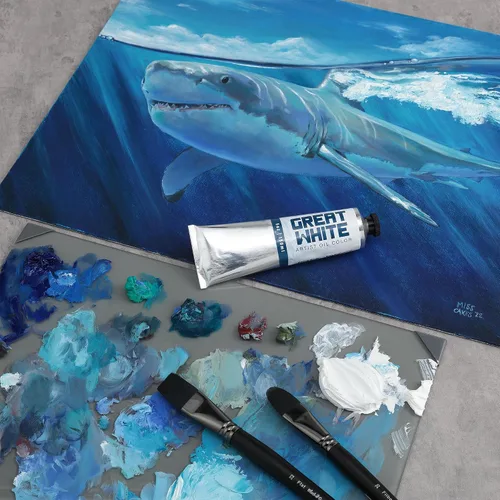 Miniatura 2 de Great White Artist Oil Color - Tubo de 5.1 fl oz, cuerpo pesado, opaco, profesional, sin amarillamiento, pintura al óleo blanca archival, paquete